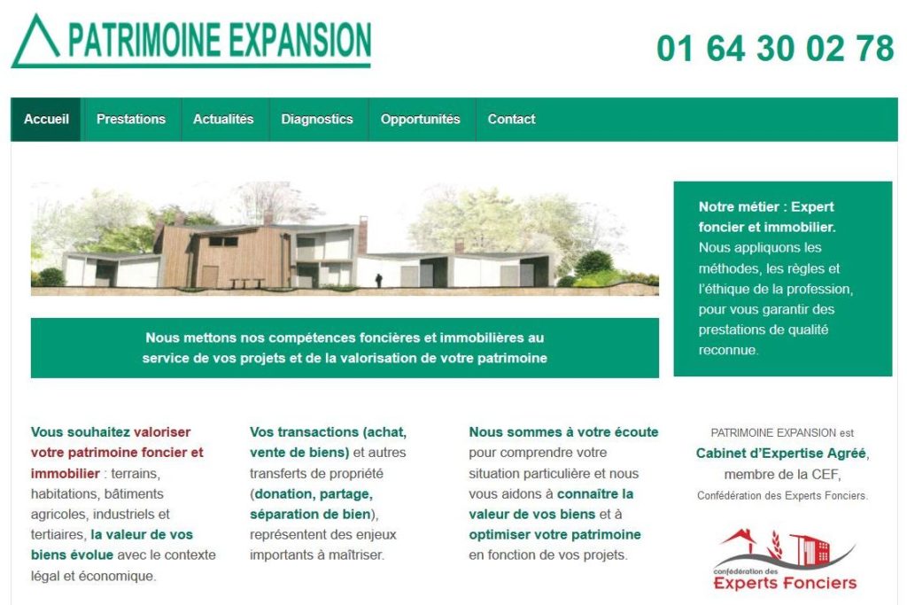Site web Patrimoine Expansion, expert foncier et immobilier