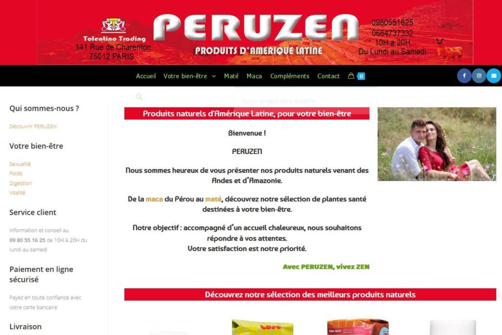 Site web peruzen, vente en ligne de produits d'Amérique Latine